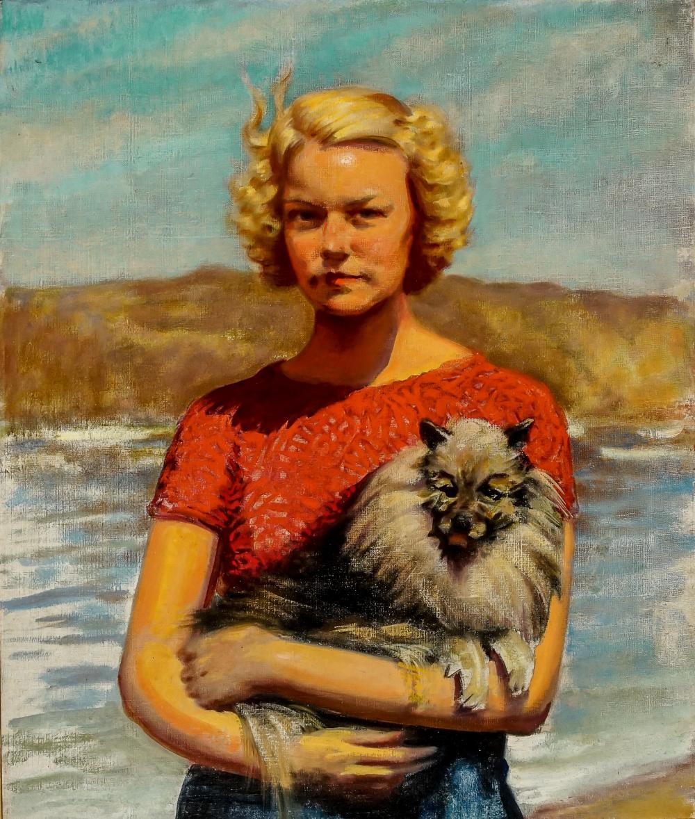 Appraisal: WILLIAM CUSHING LORING AMERICAN - YOUNG GIRL HOLDING PEKINGESE MONHEGAN