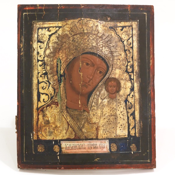 Appraisal: RUSSIAN ICON OF MADONNA AND CHILD x Tempera on gessoed