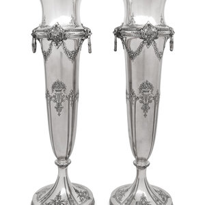 Appraisal: A Pair of Large American Silver Vases Early th Century