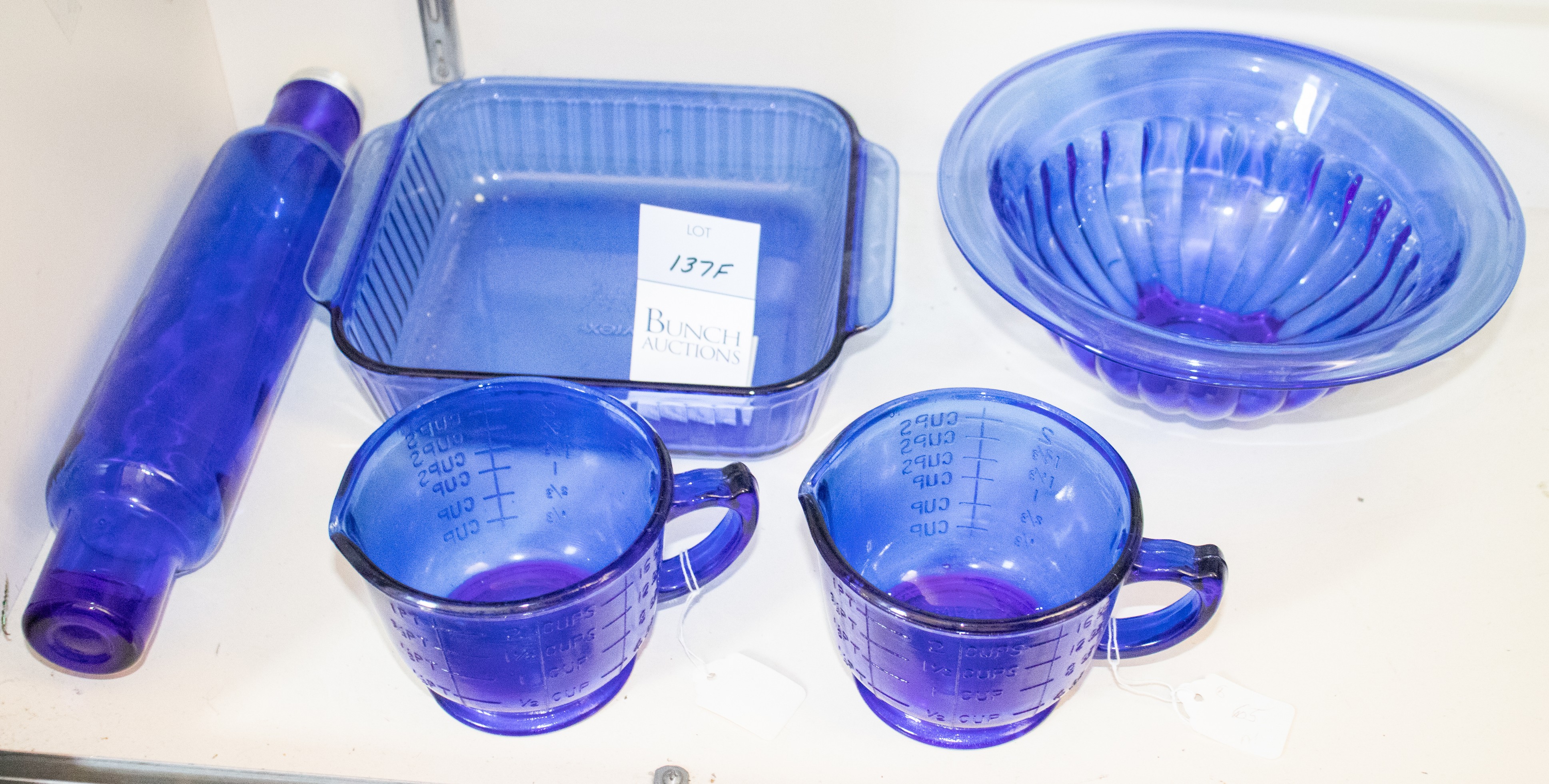 Appraisal: Cobalt blue glass kitchen items c o water fill rolling