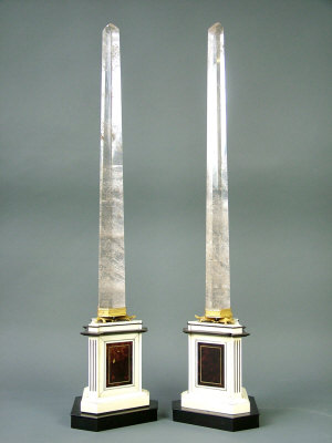 Appraisal: A pair of neo-classical style rock crystal obelisks on ormolu