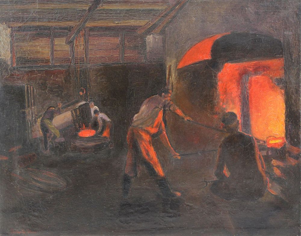 Appraisal: HUNGARIAN SCHOOL th th CENTURY Oil on Canvas Industrial Scene