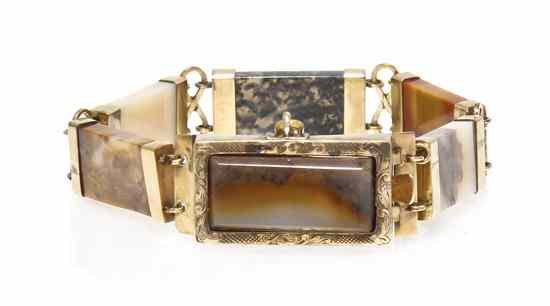 Appraisal: An Antique Celtic Gold Tone and Agate Bracelet consisting of