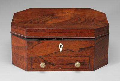 Appraisal: Rosewood jewelry cask rectangular with canted corners and inlaid kite