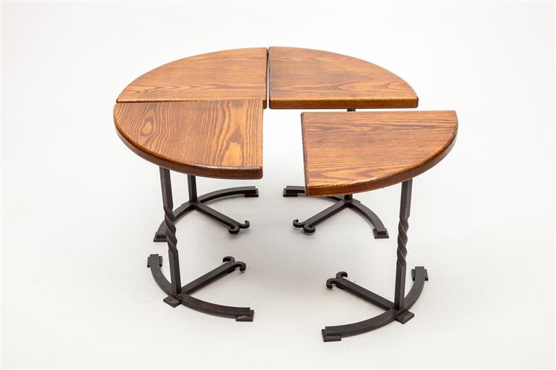 Appraisal: Four-Part Circular Table Continental Oak iron x x in in