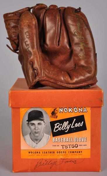 Appraisal: Signed Nokona Billy Loes Baseball Glove in Box Description Signed