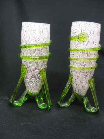 Appraisal: Pair of Art Glass Vases volcanic style glass with emerald