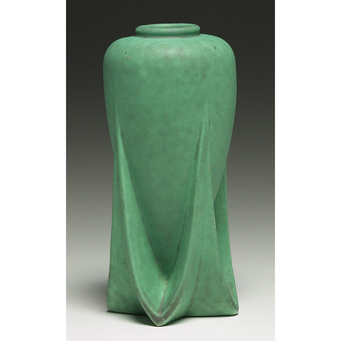 Appraisal: Teco vase designed by F Moreau buttress form covered in