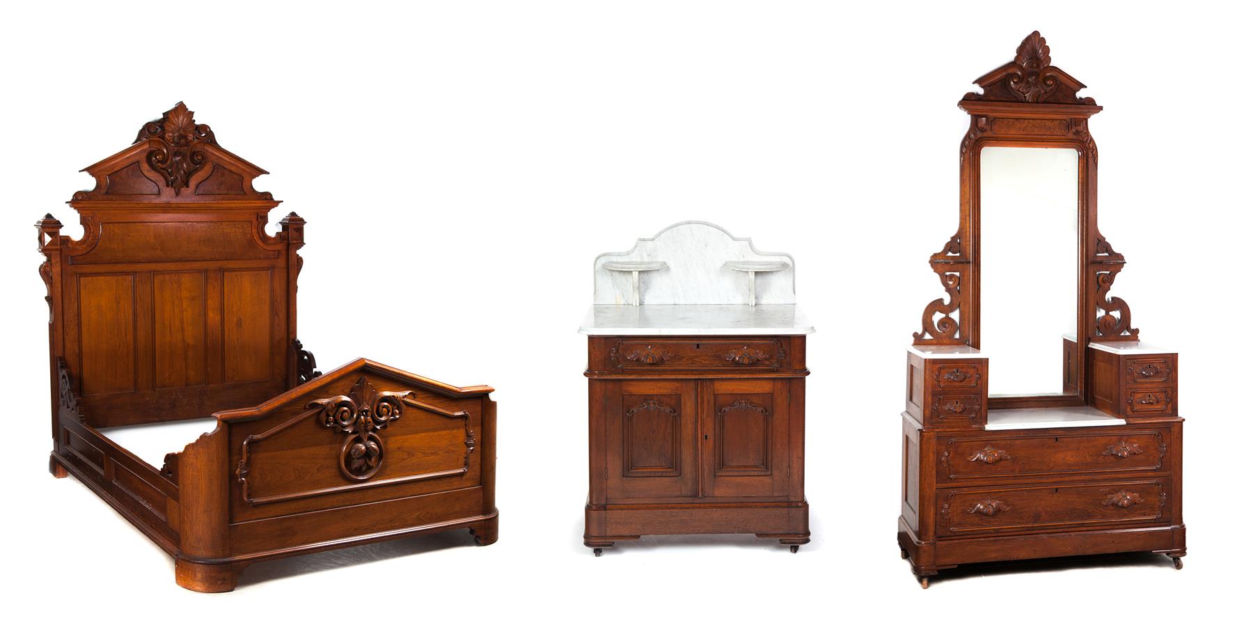 Appraisal: THREE-PIECE VICTORIAN BEDROOM SUITE American rd quarter- th century walnut