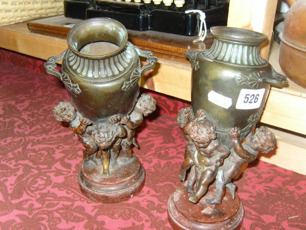 Appraisal: A pair of late th century cast bronze vases each