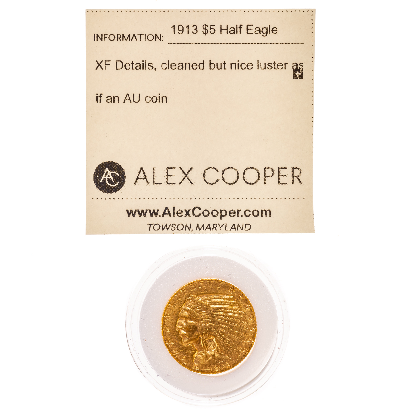 Appraisal: GOLD INDIAN HALF EAGLE XF DETAILS XF Details cleaned but