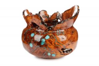 Appraisal: Jimmy Cook Turned Aspen Wood Bowl w Turquoise Jimmy Cook