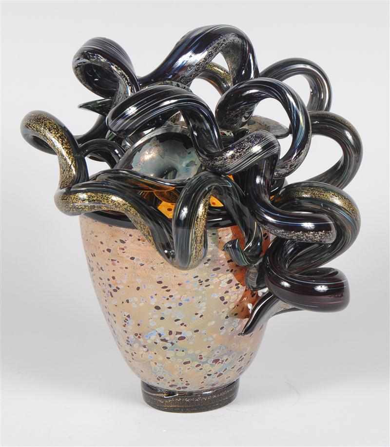 Appraisal: DALE CHIHULY b BLOWN GLASS SCULPTURE VASE With vine like