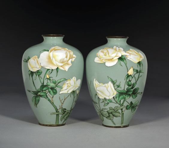 Appraisal: PAIR JAPANESE CLOISONN VASES Pair of Japanese cloisonn enamel vases