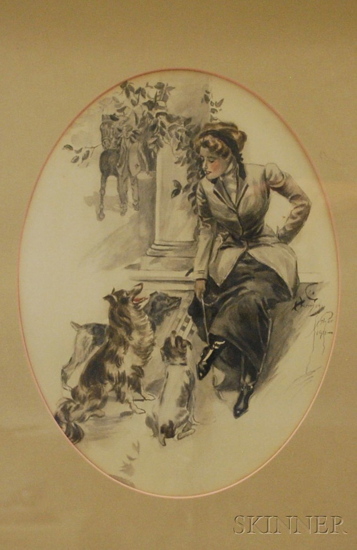 Appraisal: Attributed to Harrison Fisher American - Lady with Her Dogs