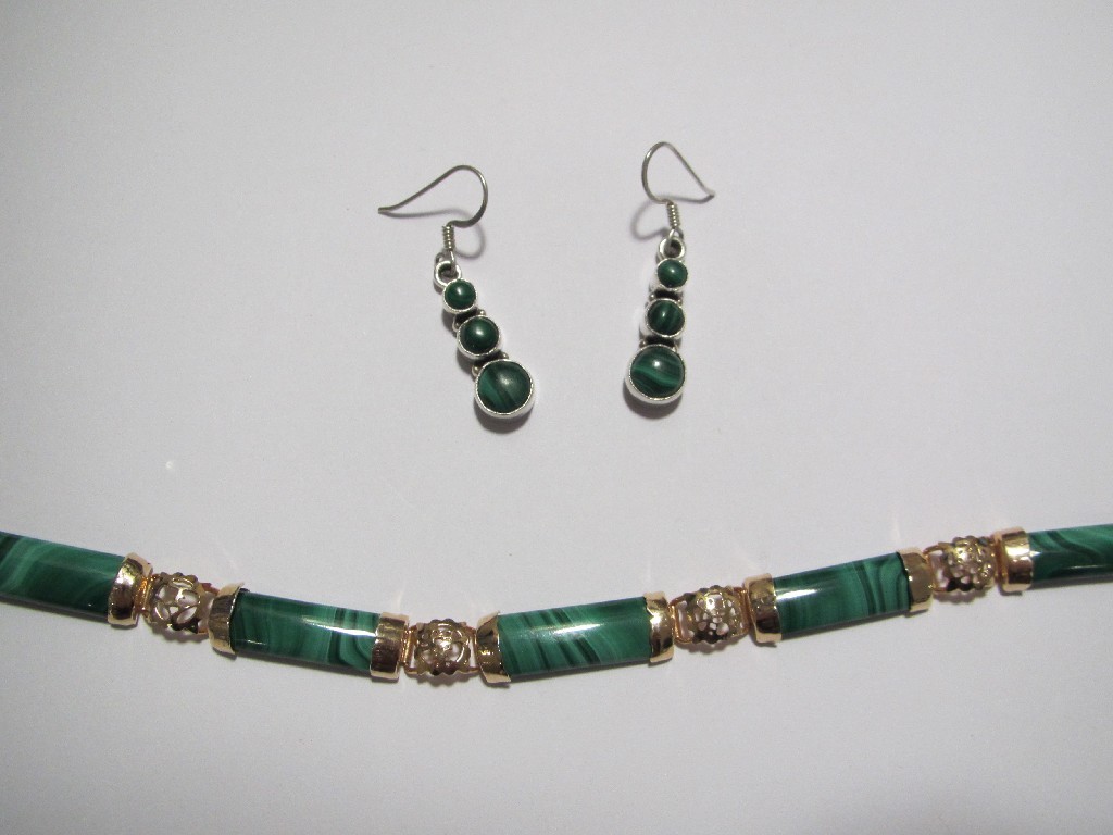 Appraisal: A malachite and gilt metal bracelet and a pair of