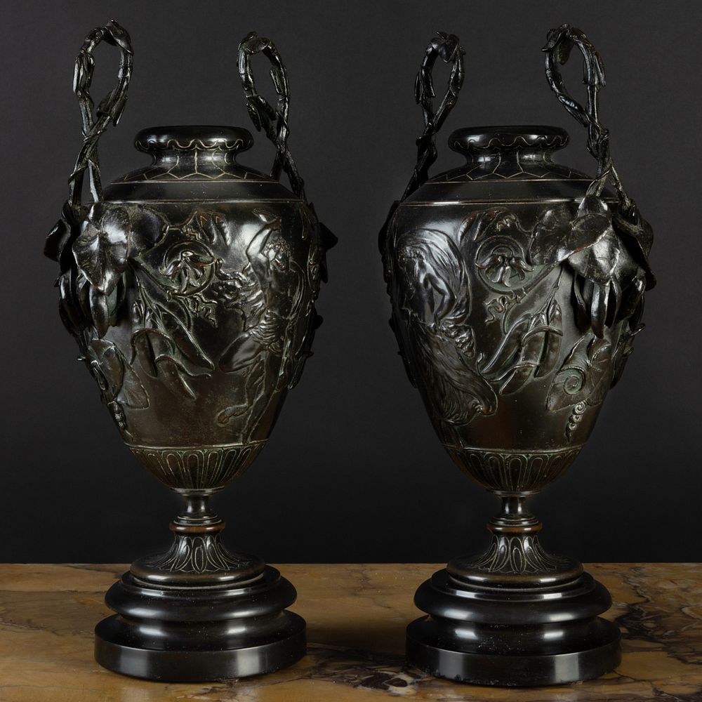 Appraisal: Pair of Late Napoleon III Bronze and Marble Urns x