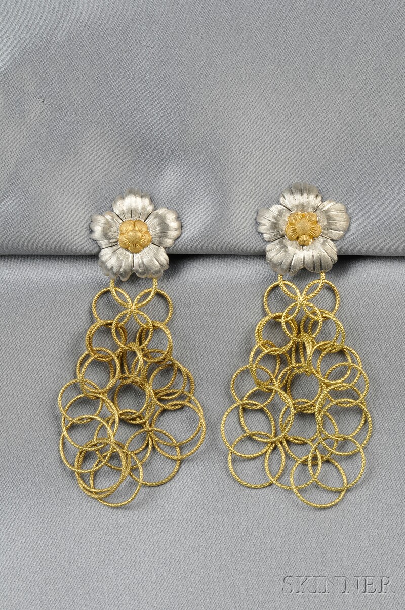 Appraisal: kt Bicolor Gold Olympia Earpendants Buccellati each magnolia flower suspending