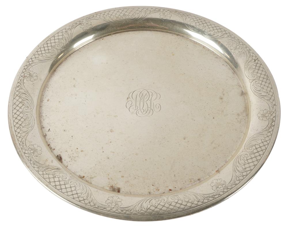 Appraisal: AMERICAN STERLING ROUND TRAYGorham Providence RI numbered A monogrammed to