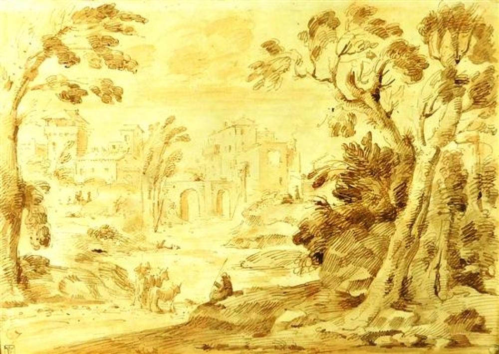 Appraisal: Circle of Gaspard Poussin th C French ink drawing on