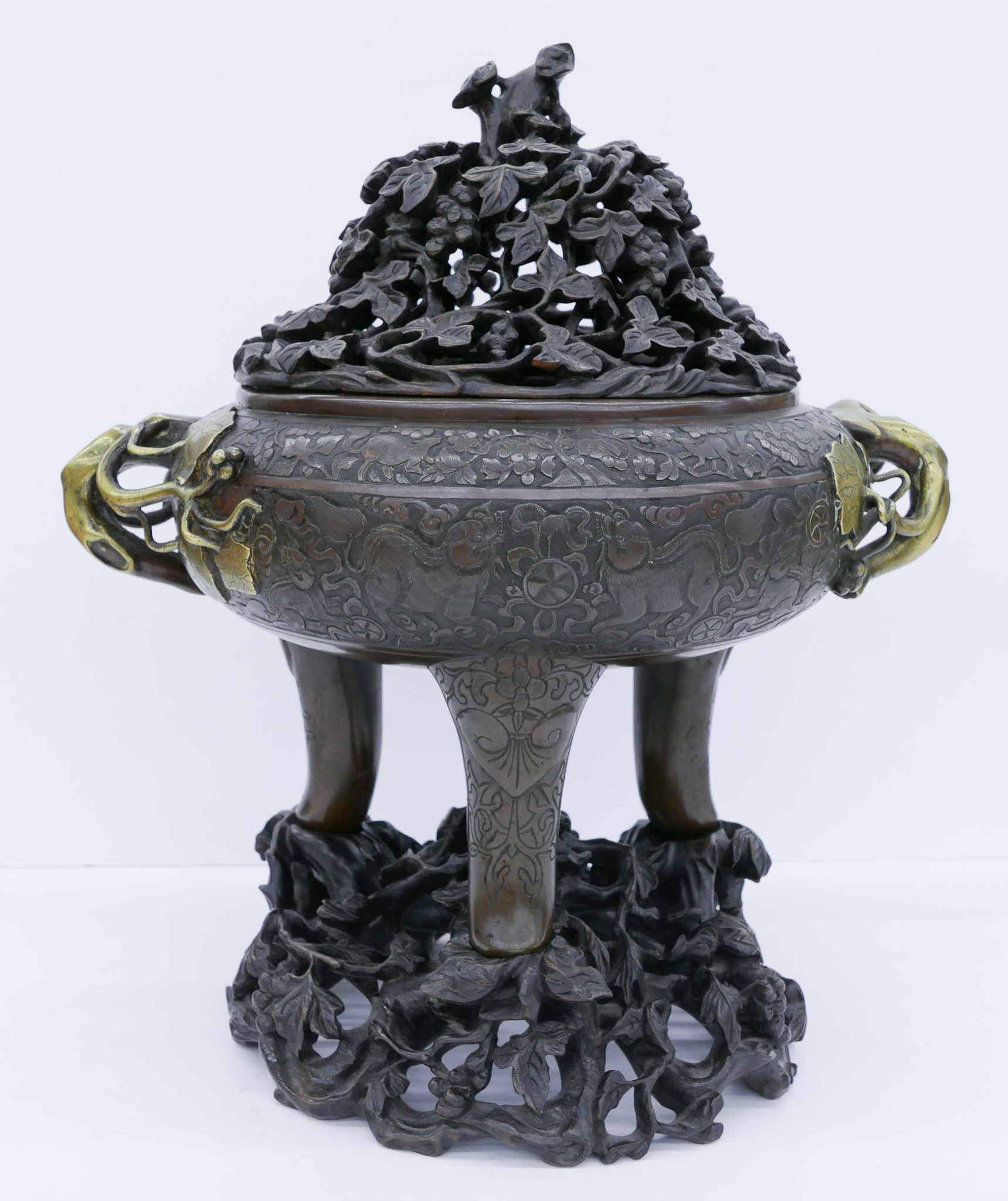 Appraisal: Ornate Chinese Qing Bronze Censer on Stand