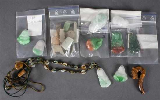 Appraisal: Chinese carved jade and hardstone pendants and charms including dragon