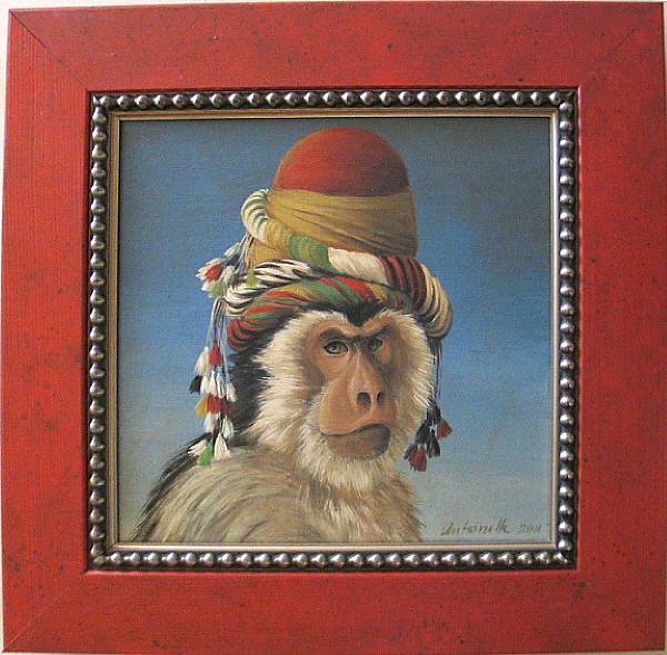 Appraisal: Four oil on canvas portraits of monkeys Antoinette von Grone