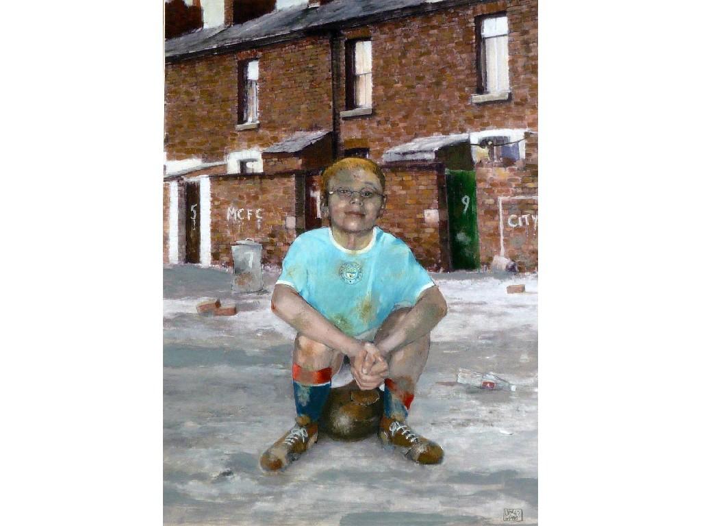 Appraisal: CHRIS SIMS twentieth century ACRYLIC ON BOARD 'City kid'signed titled