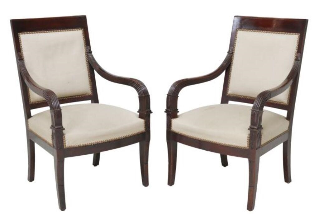 Appraisal: pair French Louis Philippe style armchairs th c upholstered back