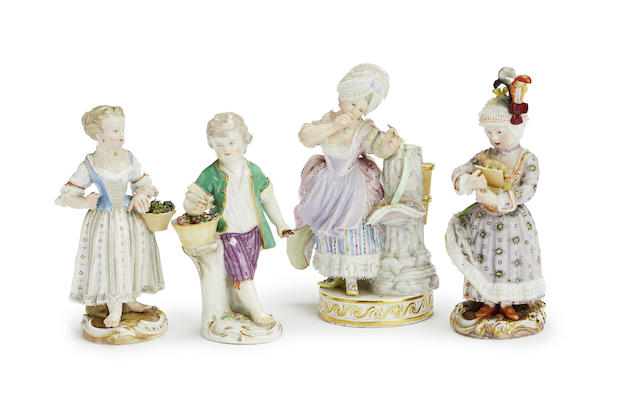 Appraisal: Four Meissen figures of children circa and later Comprising a