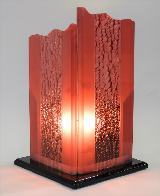 Appraisal: SHLOMI HAZIZA RED LUCITE SCULPTURE TABLE LAMP Israel th CenturyTwo