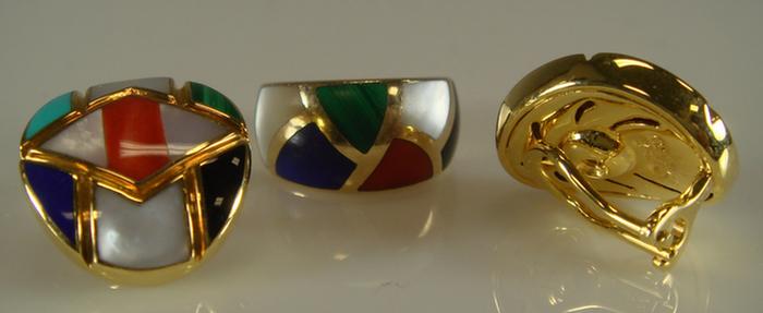 Appraisal: Pair of K YG earring and ring set all inlaid