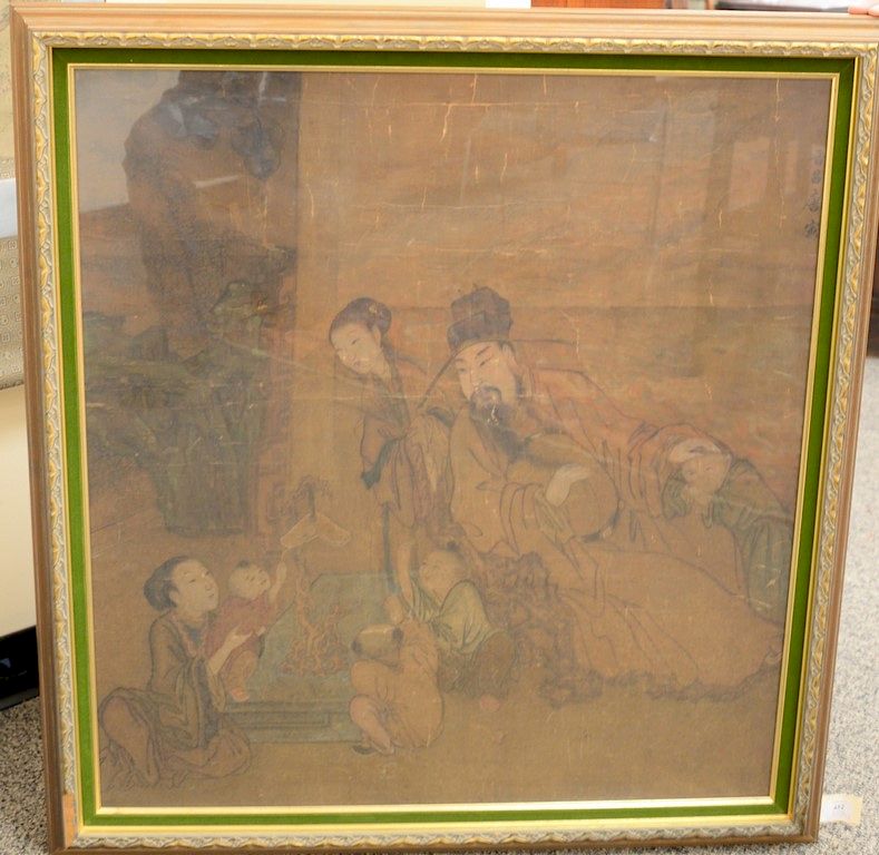 Appraisal: Chinese painting on silk interior scene of family th century