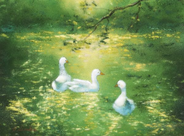 Appraisal: CAROL SIMKIN AMERICAN TH CENTURY x image Three White Ducks