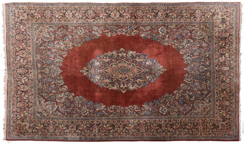 Appraisal: Semi-Antique Room Size Persian Rug burgundy field with central medallion