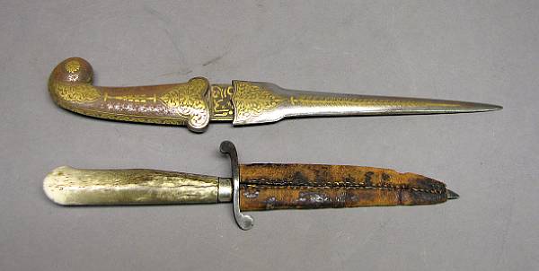 Appraisal: Two Indian gold damascened steel daggers Mughal th th Century