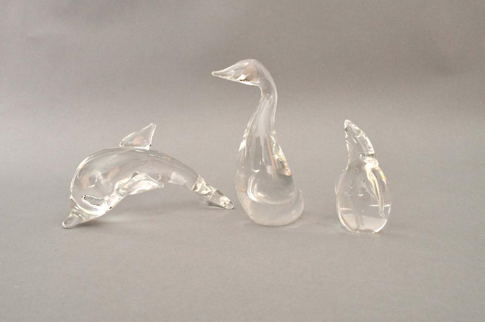 Appraisal: THREE STEUBEN COLORLESS GLASS ANIMALSEach with etched signature Comprising a