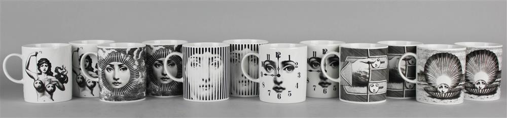 Appraisal: TWELVE ROSENTHAL PIERO FORNASETTI PORCELAIN MUGS from the 'Termi e