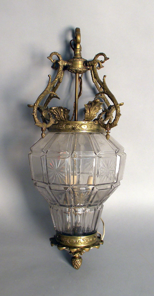 Appraisal: Brass and colorless glass chandelier h