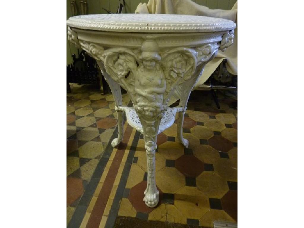 Appraisal: A Victorian Britannia head cast iron pub table with decorative