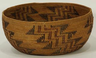 Appraisal: Antique Miwok basket Antique Miwok basket th century decorated with