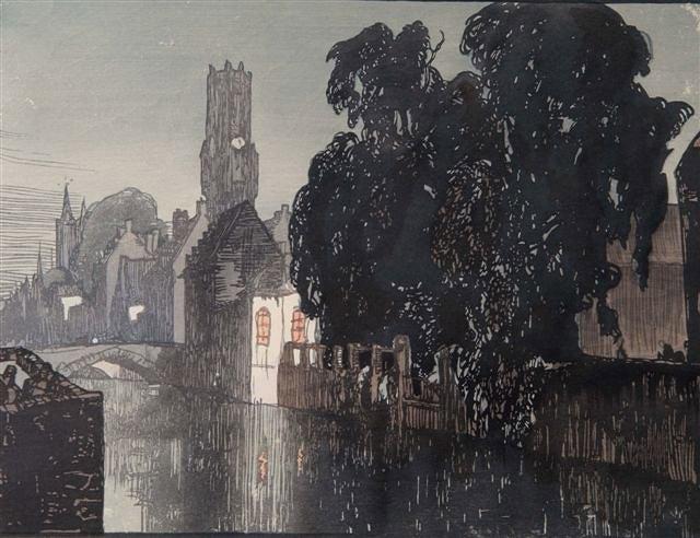 Appraisal: YOSHIJIRO URUSHIBARA AFTER SIR FRANK BRANGWYN - Bruges at night