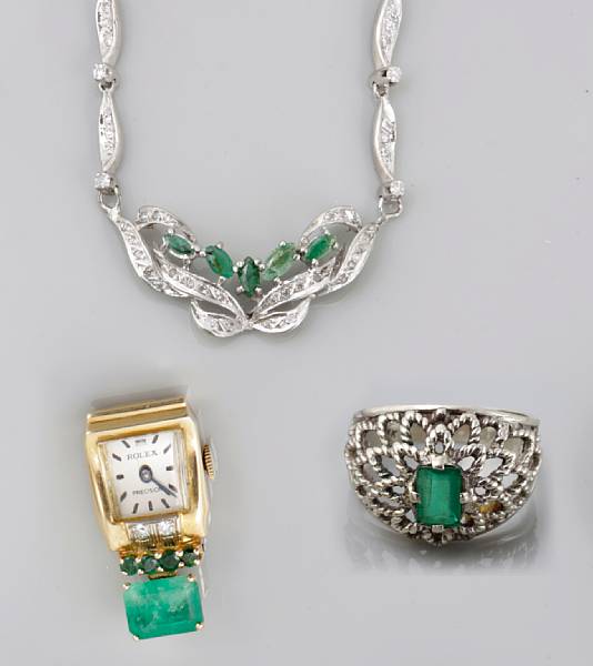 Appraisal: property of various owners featuring one emerald pendant watch two