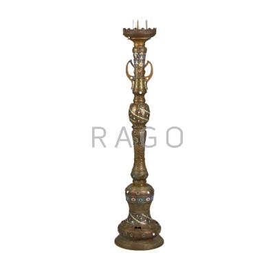 Appraisal: FLOOR LAMPS ETC Electrified Cloisonne candle stand lamp table created