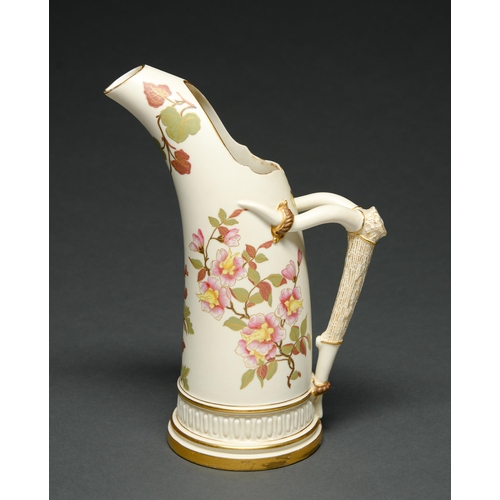 Appraisal: A Royal Worcester tusk ice jug decorated with flowers heightened