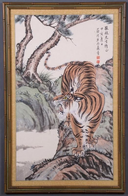 Appraisal: CHINESE SCHOOL HAND PAINTED SCROLL CHINESE SCHOOL Hand painted framed