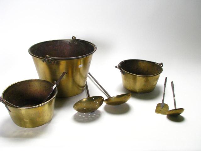 Appraisal: Group of Brass Buckets and Antique Kitchen Tools including ''