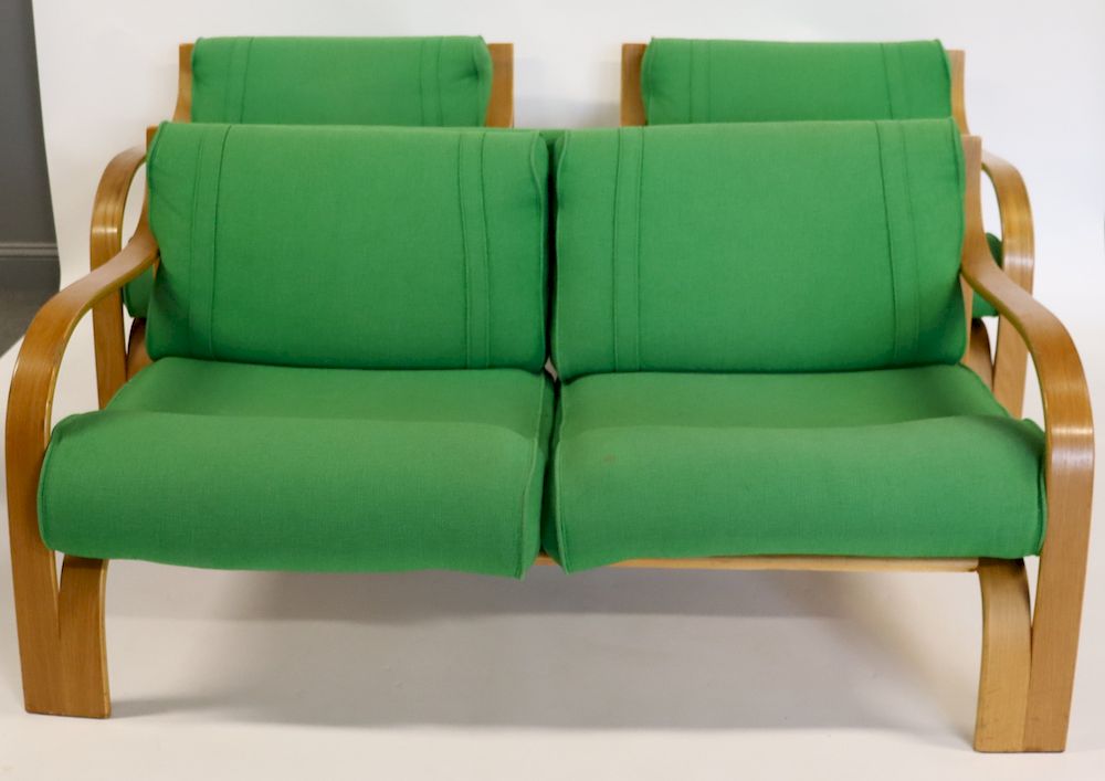 Appraisal: Midcentury Piece Upholstered Bentwood Set To include a settee x