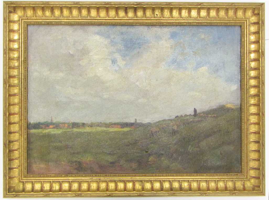 Appraisal: DUTCH LANDSCAPE OIL ON CANVAS a shepherd with sheep and