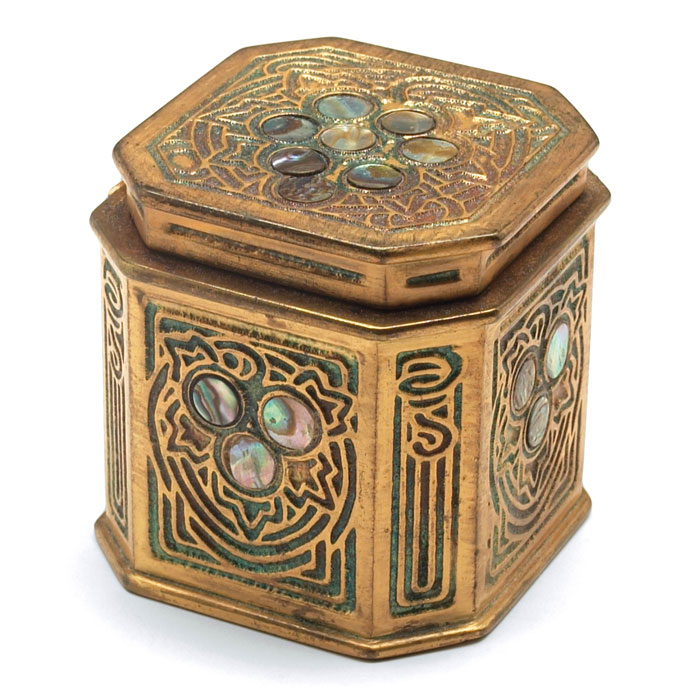 Appraisal: Tiffany Studios inkwell bronze with the Abalone pattern original patina